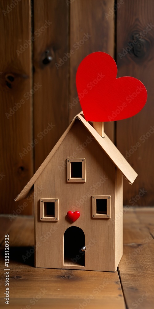 wooden house with red heart