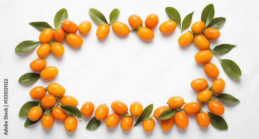 Kumquat fruit on white. Top view, copy space