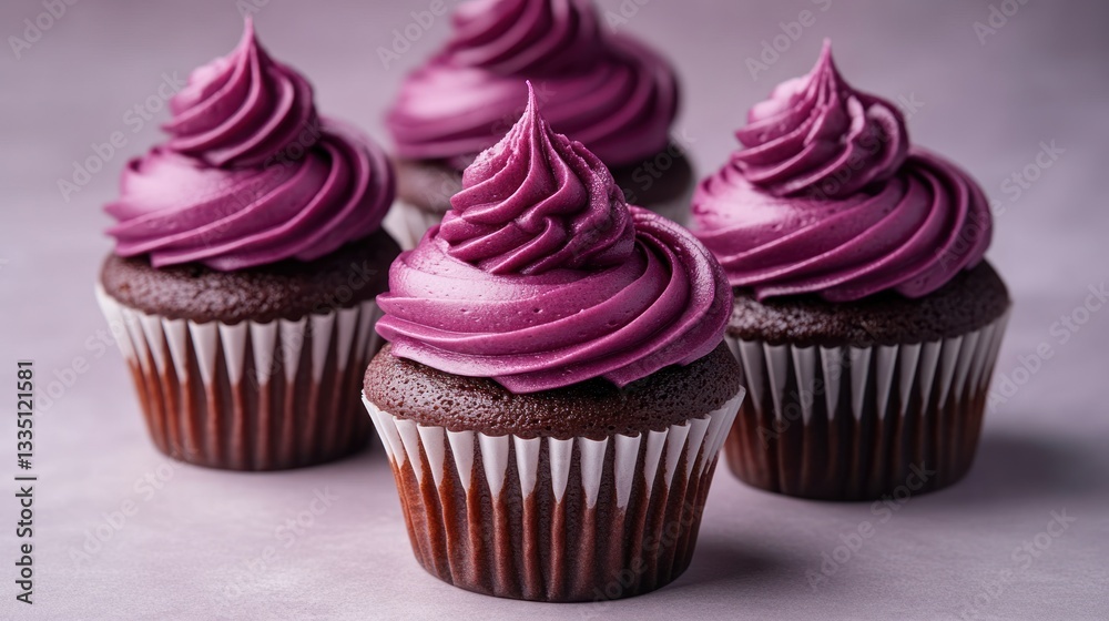 Four purple frosted cupcakes Four purple frosted cupcakes