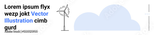 Wind turbine harnessing energy paired with abstract cloud element. Ideal for sustainability, renewable energy, clean technology, environmental awareness, ecological innovation, green solutions