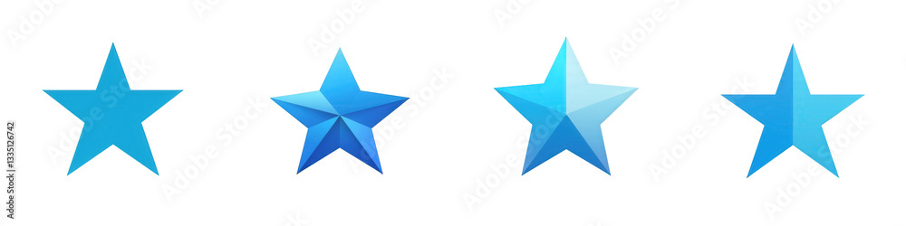 Four blue stars, gradient effect, white background isolated on white or transparent png Four blue stars, gradient effect, white background isolated on white or transparent png