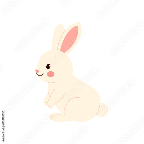 Adorable white bunny with pink ears and cheeks in a cute cartoon style. Perfect for Easter designs, kids' illustrations, and animal-themed projects.