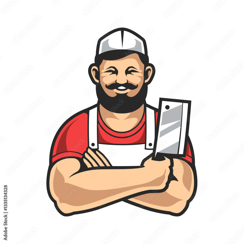 Confident Butcher Mascot, Ready to Work Confident Butcher Mascot, Ready to Work