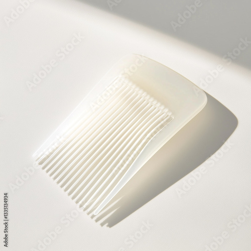 Sleek plastic comb featuring fine teeth resting on clean white surface for precision grooming detail