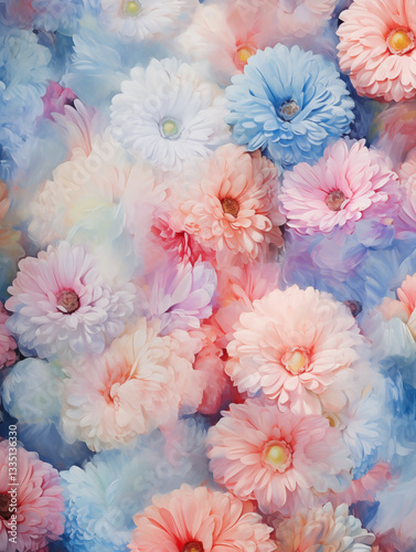 Colorful abstract flower artwork creating a serene pastel backdrop for springtime wonder