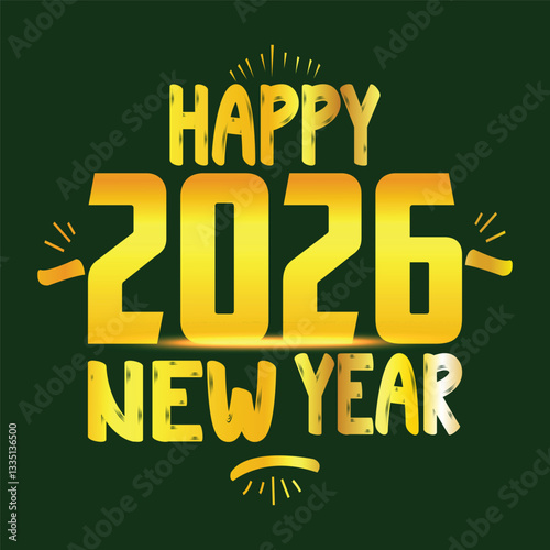 Happy new year 2026 design with colorful truncated number illustrations.