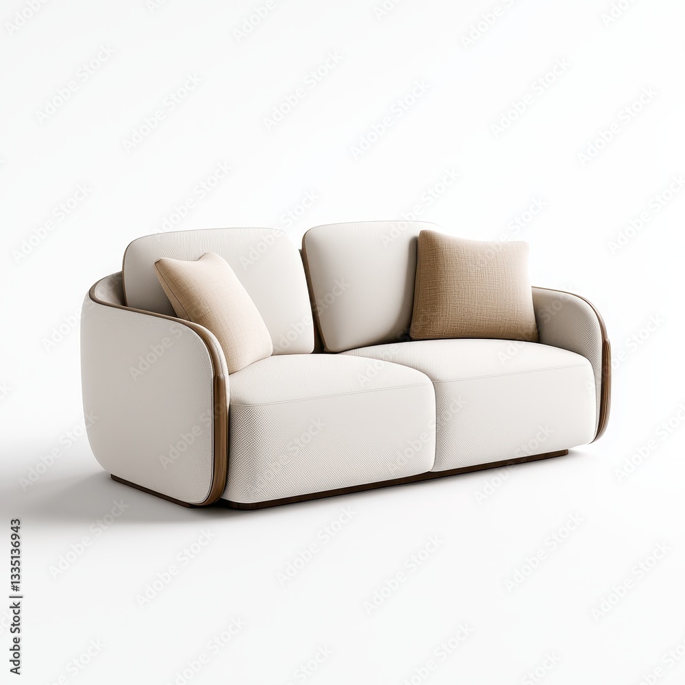 Modern Off White Sofa with Beige Cushions and Brown Wooden Legs Modern Off White Sofa with Beige Cushions and Brown Wooden Legs