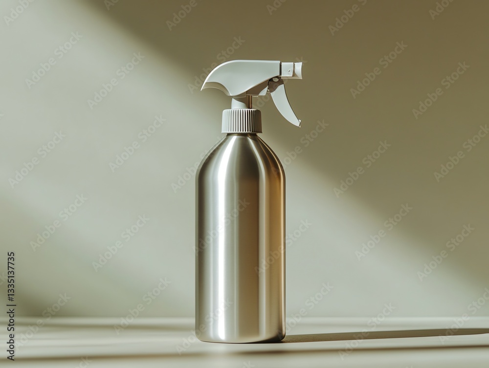 Metallic Spray Bottle Mockup on Minimalist Background with Soft Lighting Metallic Spray Bottle Mockup on Minimalist Background with Soft Lighting