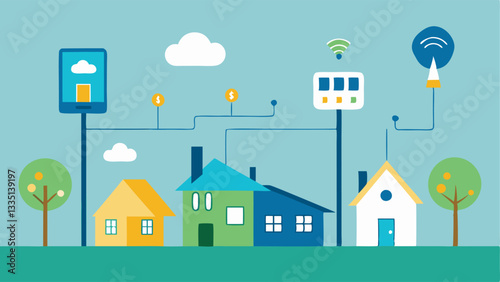 Smart Metering Systems Show a residential area with smart energy meters that compute usage data locally and provide instant feedback to residents on their energy consumption