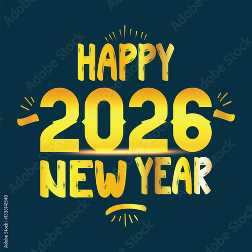 Happy new year 2026 design with colorful truncated number illustrations.