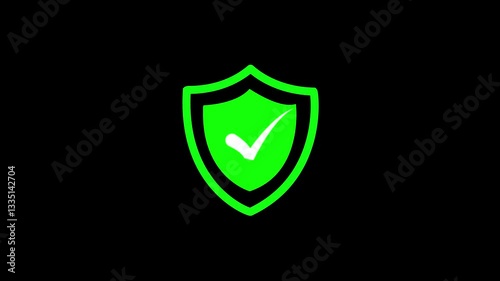security shield with check mark animation animated outline icon with alpha channel. shield with tick 100% Security icon Shield with check mark icon isolated. 