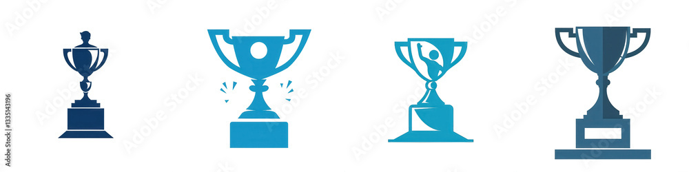 Four blue trophy icons isolated on white or transparent png Four blue trophy icons isolated on white or transparent png