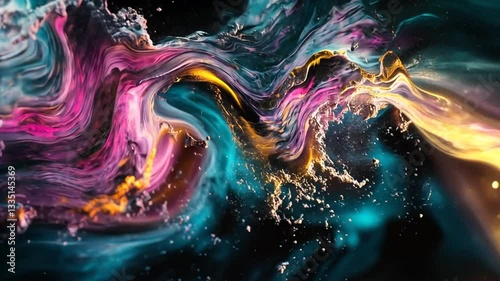 Mesmerizing Abstract Fluid Art: Colorful Liquid Motion with Gold Accents and Dynamic Textures
