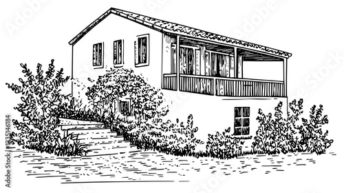 Exploring a tranquil hillside cottage surrounded by lush greenery and vibrant nature in a picturesque setting