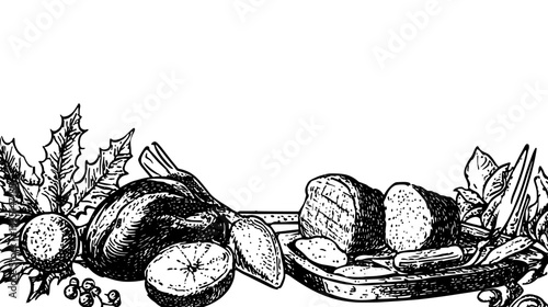 Cinematic depiction of a bountiful spread featuring fresh fruits and vegetables surrounded by greenery