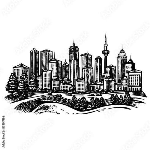 Cinematic view of a beautiful skyline surrounded by nature and lush greenery from a mobile perspective