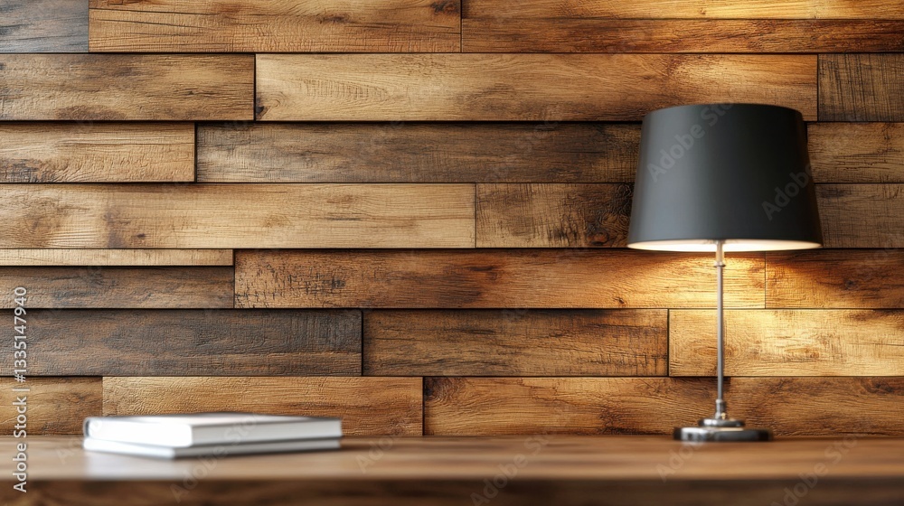Obraz premium Cozy Interior with Wooden Wall and Stylish Lamp for Modern Space