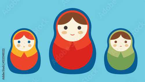 Nested Dolls A set of nesting dolls where the outer layer is an adult and each inner layer represents a different age of childhood. Each layer can depict varying expressions or