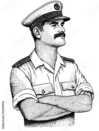 Captivating portrayal of a confident officer standing in a serene natural landscape during golden hour