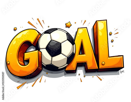 Retro Soccer GOAL lettering with ball, soccer game day wording background template, sports designs illustration