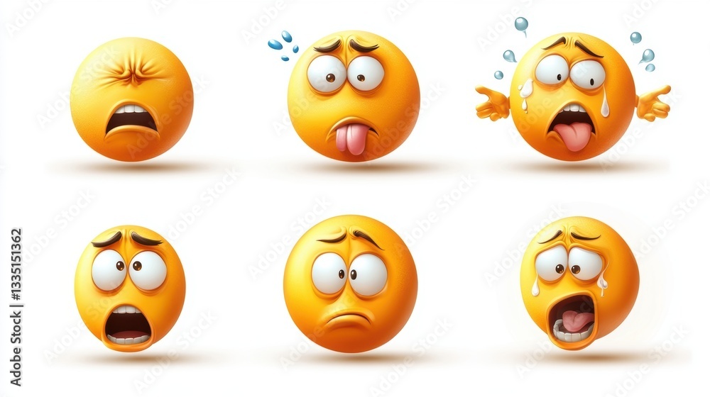 A colorful array of emoji faces displaying various emotions like sadness, joy, surprise, and fear, suitable for social media, apps, or educational materials about feelings and communication, A colorful array of emoji faces displaying various emotions like sadness, joy, surprise, and fear, suitable for social media, apps, or educational materials about feelings and communication,