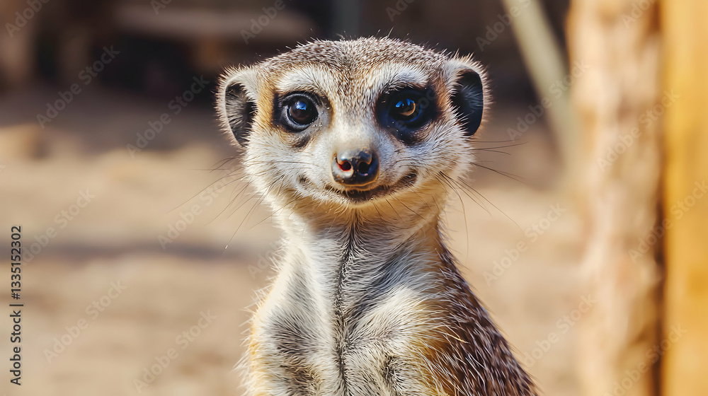 Meerkat Standing Alert Looking Directly at Camera Cute Animal Portrait Meerkat Standing Alert Looking Directly at Camera Cute Animal Portrait