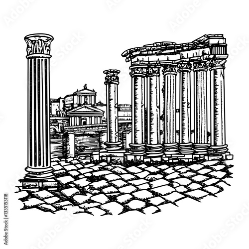 Exploring ancient ruins amidst stunning natural beauty at dusk in a serene landscape
