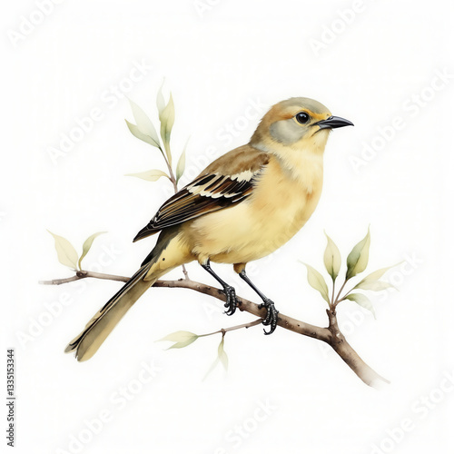Watercolor Painting of a Bird on a Branch

