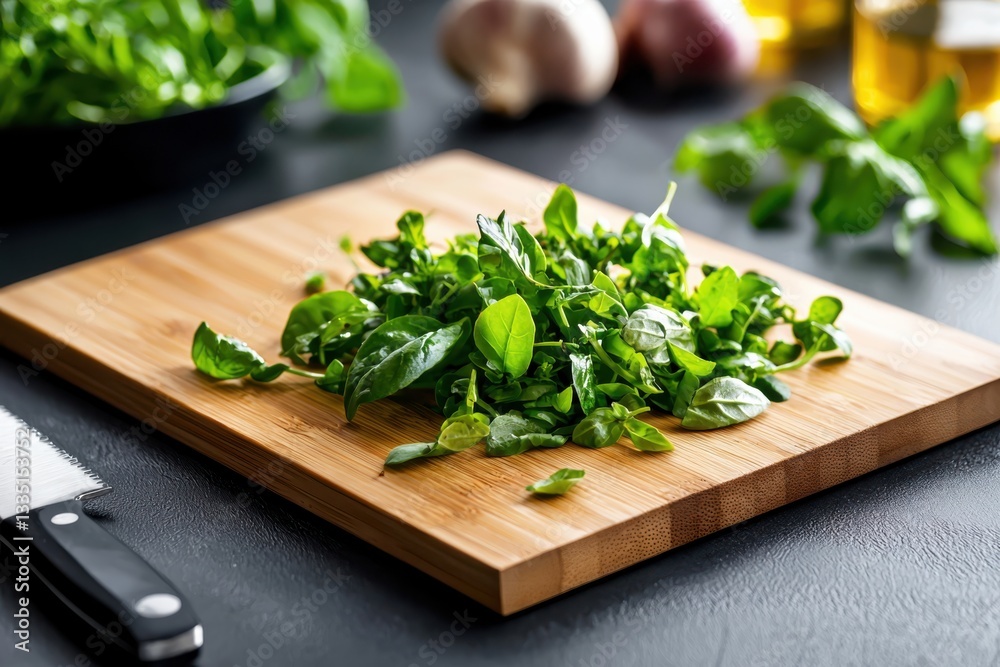 Gourmet ingredients arranged on premium bamboo chopping board kitchen setting food photography soft golden lighting eye-level perspective Gourmet ingredients arranged on premium bamboo chopping board kitchen setting food photography soft golden lighting eye-level perspective