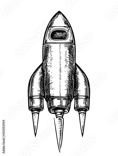Rocket launch against the backdrop of a serene sky as nature flourishes in the bright daylight