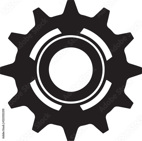 gear silhouette, black and white silhouette, vector and illustration