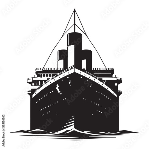 Front View Titanic Vector Artwork Symbolizing Maritime Era Silhouette