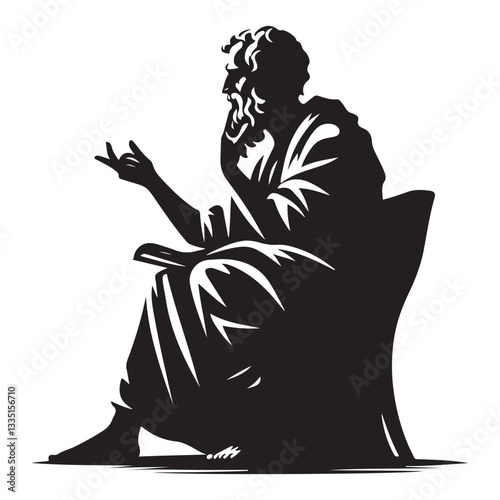 Pensive Philosopher Seated Silhouette Vector Art for Intellectual Themes