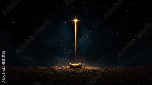 Starry Night: Comet Star Shines Over Bethlehem Nativity Scene, Jesus Christ's Birth in Manger