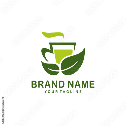 coffe green logo vector with leaf green 