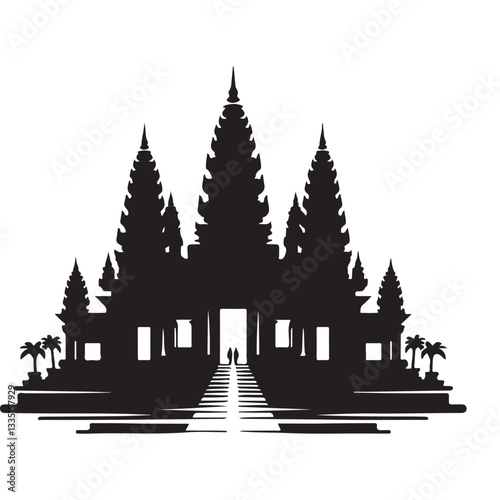 Silhouette of angkor wat temple architectural marvel historical vector art