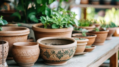 Wallpaper Mural Beautiful Terracotta Pots with Fresh Green Plants in a Garden Setting Torontodigital.ca