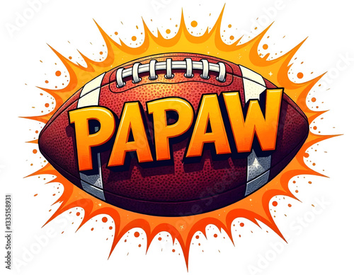 american football papaw text, retro football ball word banner poster, Retro football lettering design with ball, graffiti style sport text design, Pop art football wording background	