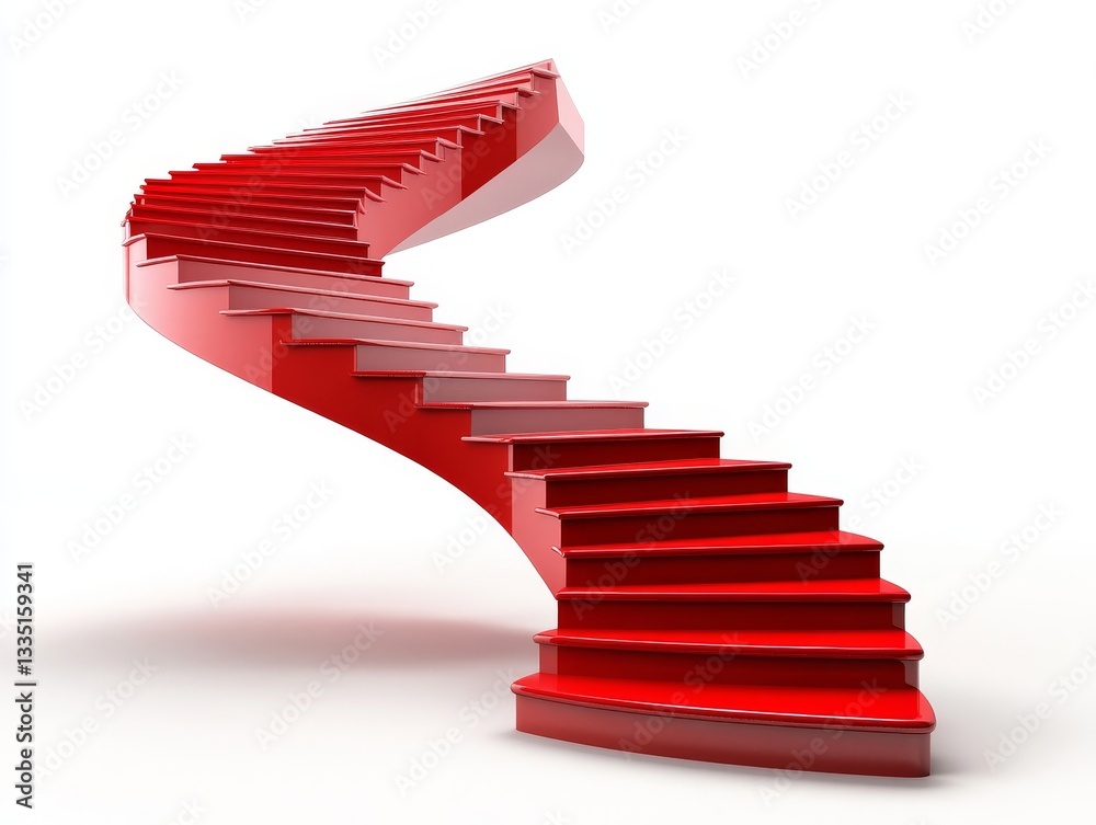 Obraz premium Crimson Ascent: A Modern Spiral Staircase Design. A vibrant red staircase curves gracefully, symbolizing progress and architectural innovation.