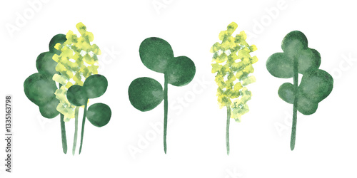 Obraz na płótnie Watercolor green plants isolated on white background w salonie