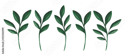 Obraz na płótnie Watercolor green plants isolated on white background w salonie