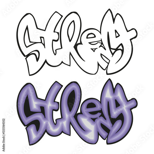 "Playful and quirky funny word graffiti design featuring bold colors and unique urban style. Perfect for posters, clothing, and digital projects. High-quality vector illustration for creative use."