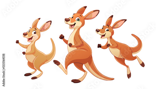 A set of charming kangaroo characters depicted in various dynamic poses, including standing and jumping.
