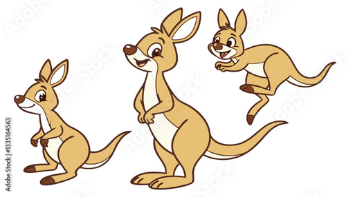 A set of charming kangaroo characters depicted in various dynamic poses, including standing and jumping.
