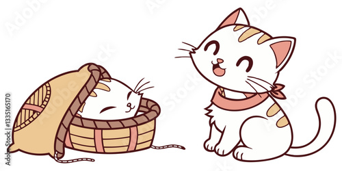 A collection of playful cartoon cats in various simple and friendly poses, showcasing adorable pet actions.
