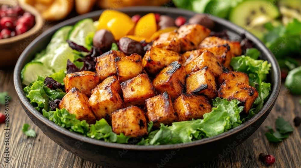 Grilled tofu salad with mixed greens Grilled tofu salad with mixed greens