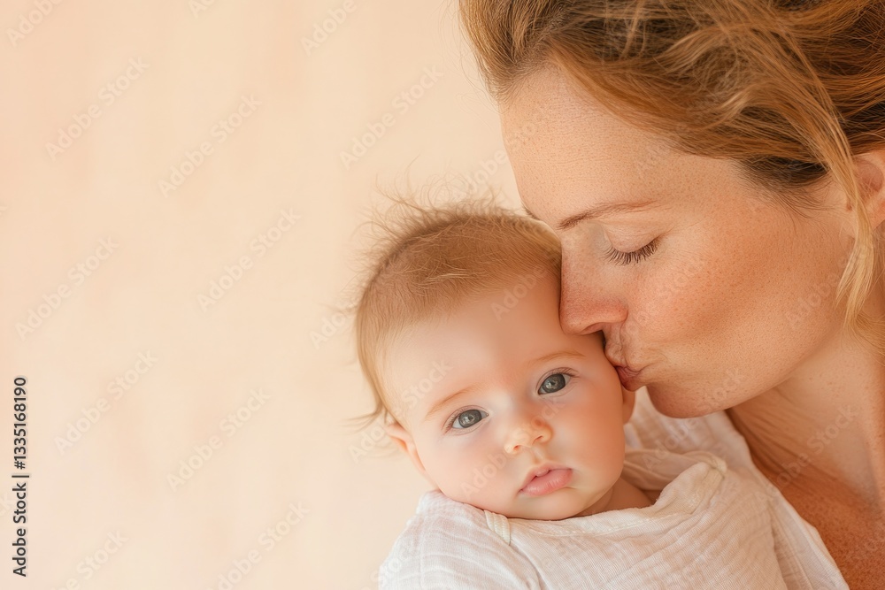 mother gently kissing her newborn baby forehead both bathed in soft morning light capturing essence of maternal love mother gently kissing her newborn baby forehead both bathed in soft morning light capturing essence of maternal love
