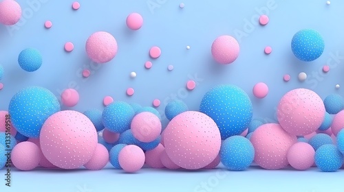 Pink and blue spheres in a pastel colored decorative display