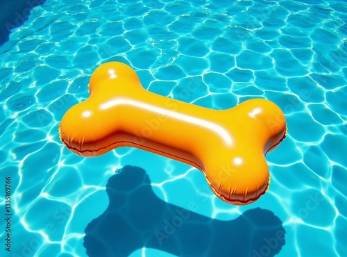 Obraz na płótnie brightly colored pool float shaped like a bone, floating alone on clear blue water in the pool w salonie