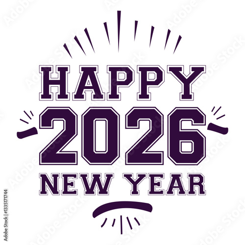 Happy new year 2026 design with colorful truncated number illustrations.